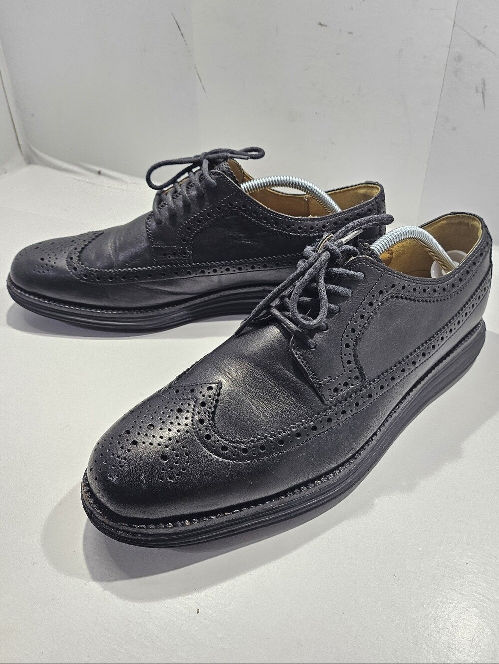 COLE HAAN LUNARGRAND LONG WINGTIP BLACK LEATHER SHOES MEN'S 10.5 [C13737]